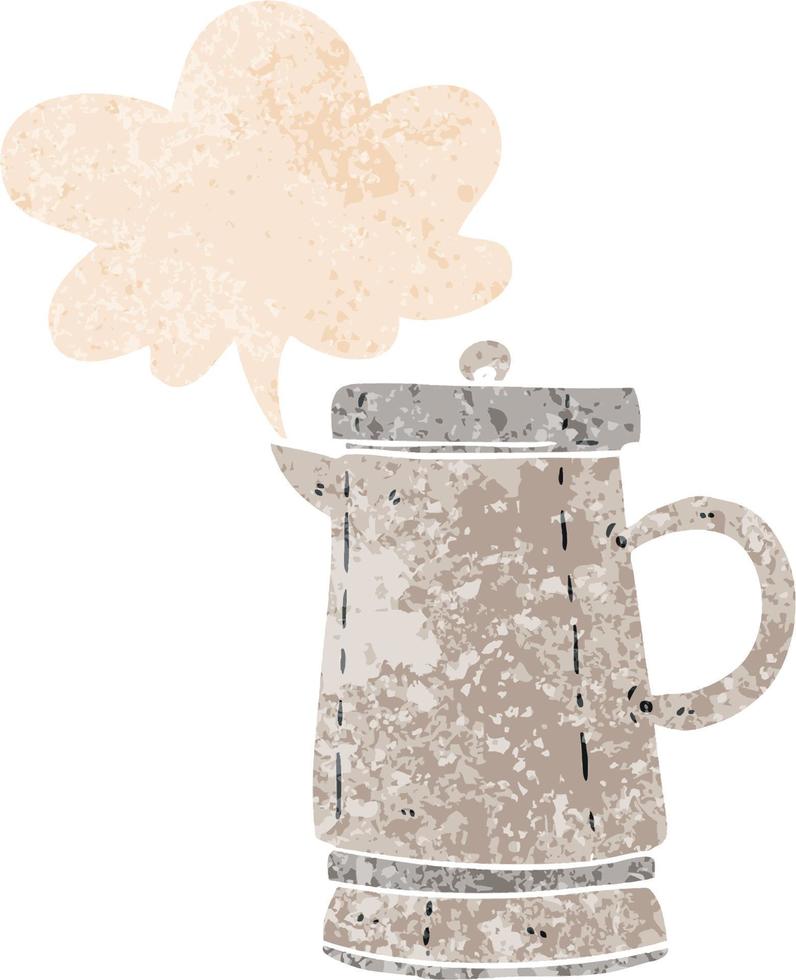 cartoon old kettle and speech bubble in retro textured style vector
