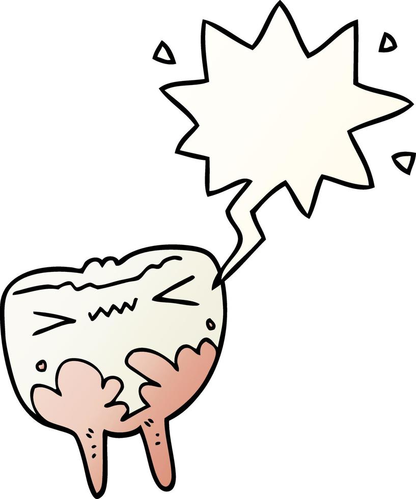 cartoon bad tooth and speech bubble in smooth gradient style vector