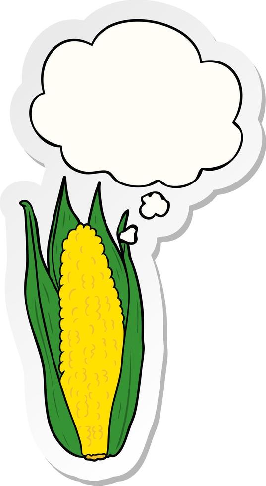 cartoon corn and thought bubble as a printed sticker vector