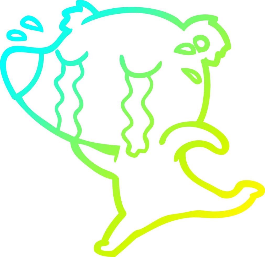 cold gradient line drawing cartoon crying bear vector