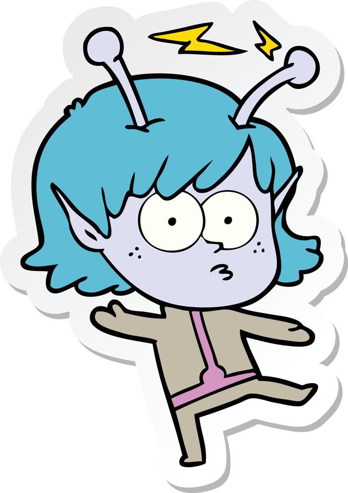 sticker of a cartoon alien girl vector