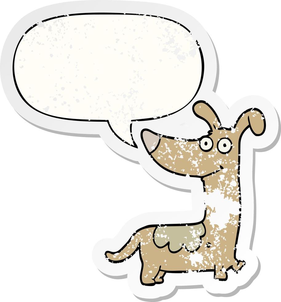cartoon dog and speech bubble distressed sticker vector