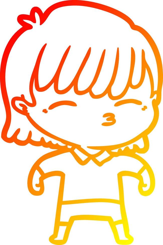 warm gradient line drawing cartoon woman vector