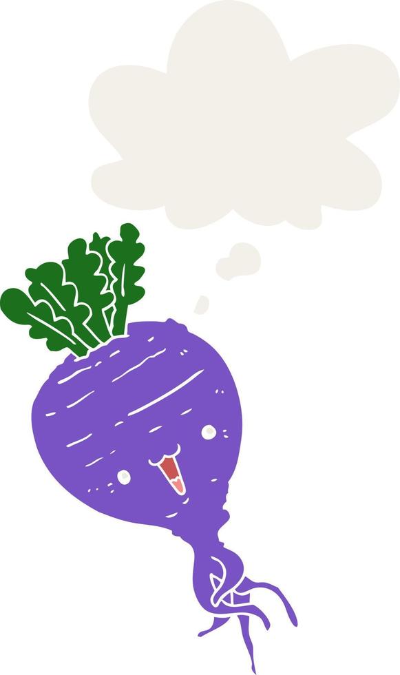cartoon turnip and thought bubble in retro style vector