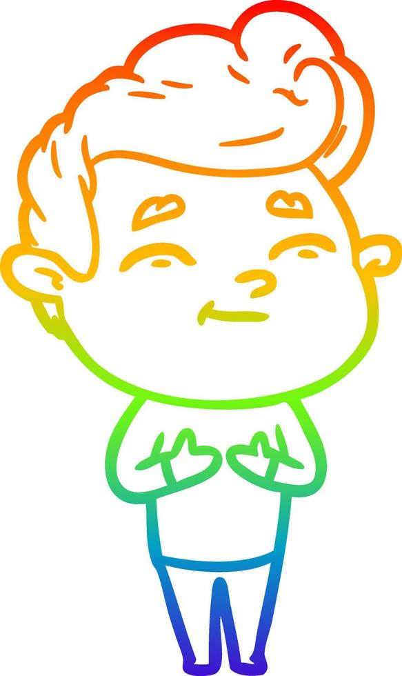 rainbow gradient line drawing happy cartoon man vector