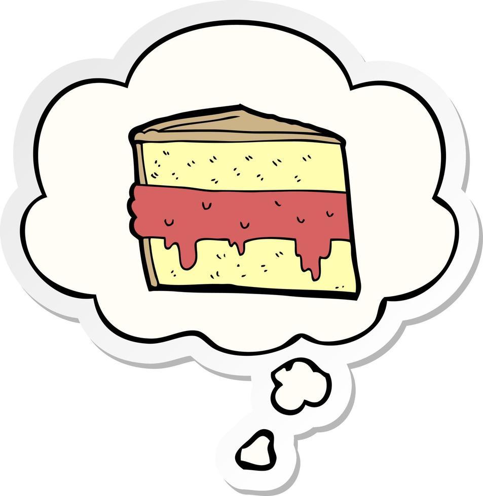 cartoon cake and thought bubble as a printed sticker vector