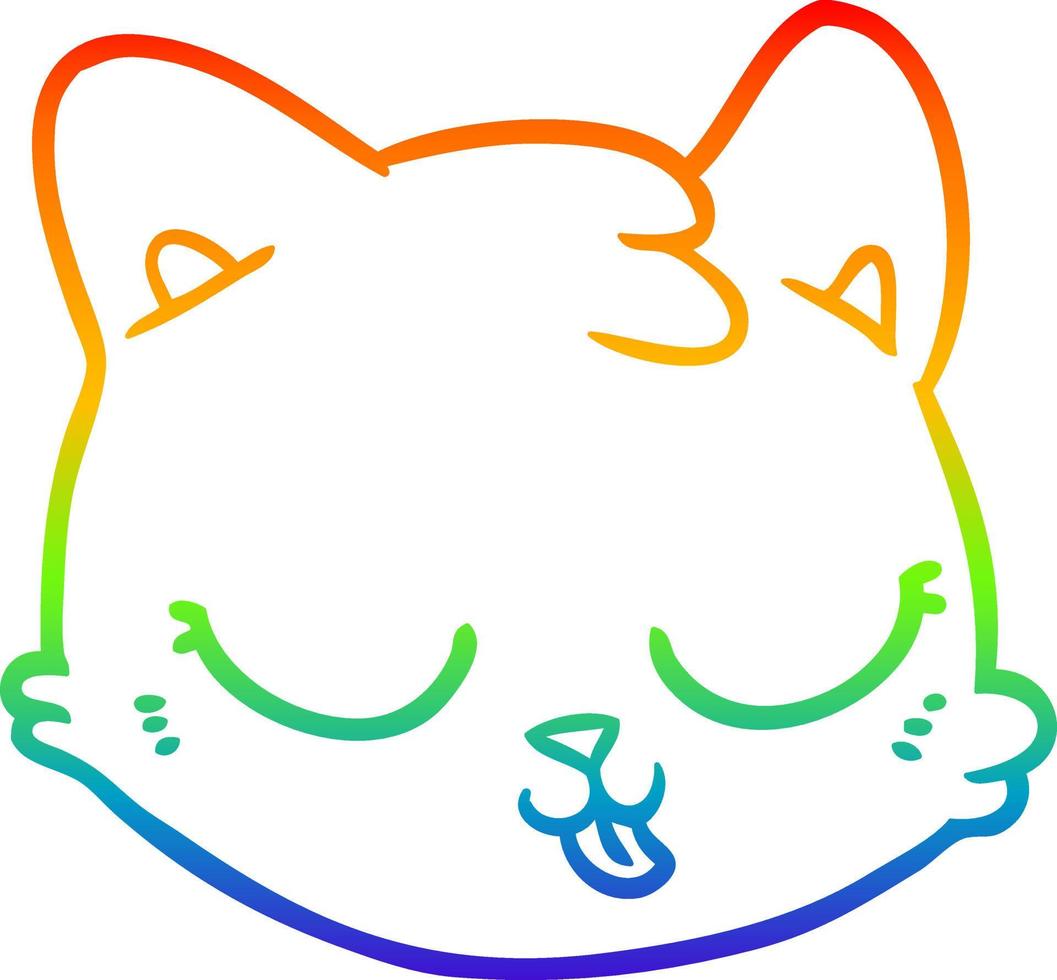 rainbow gradient line drawing cartoon cat face vector