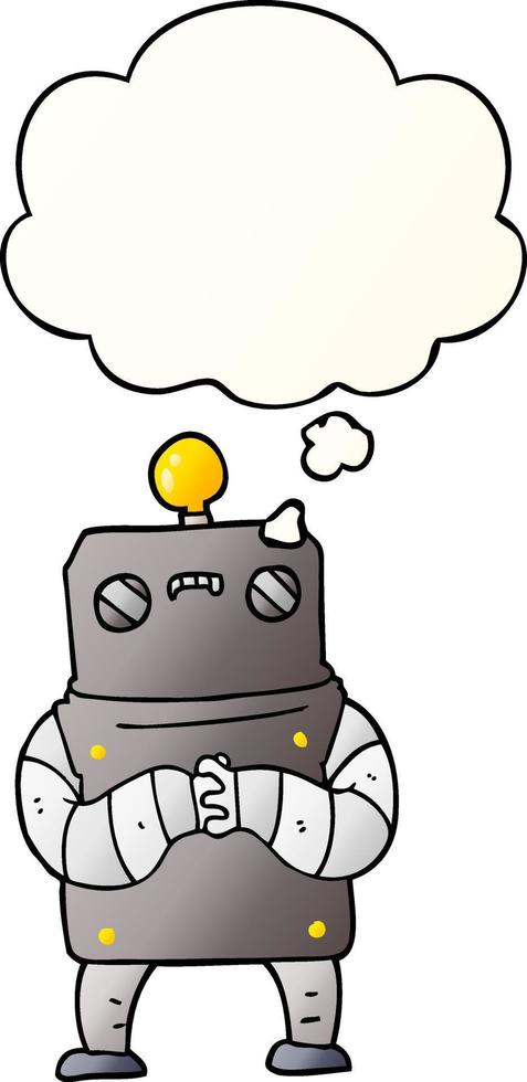 cartoon robot and thought bubble in smooth gradient style vector