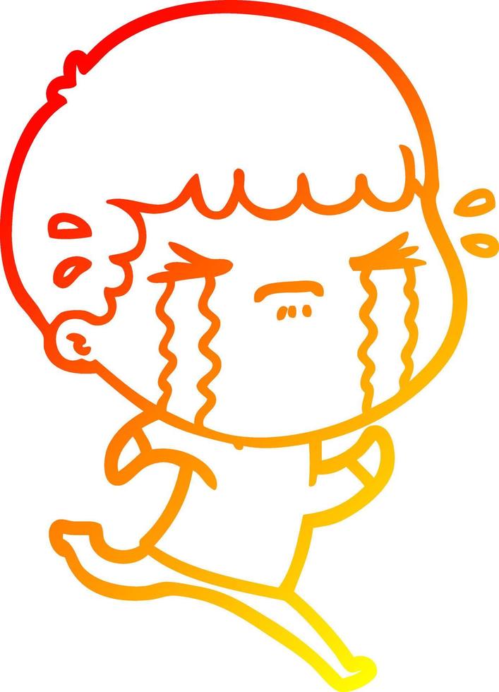 warm gradient line drawing cartoon man crying vector