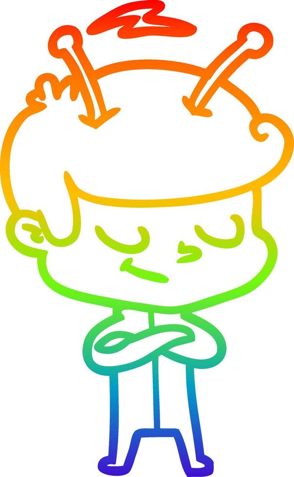 rainbow gradient line drawing friendly cartoon spaceman vector