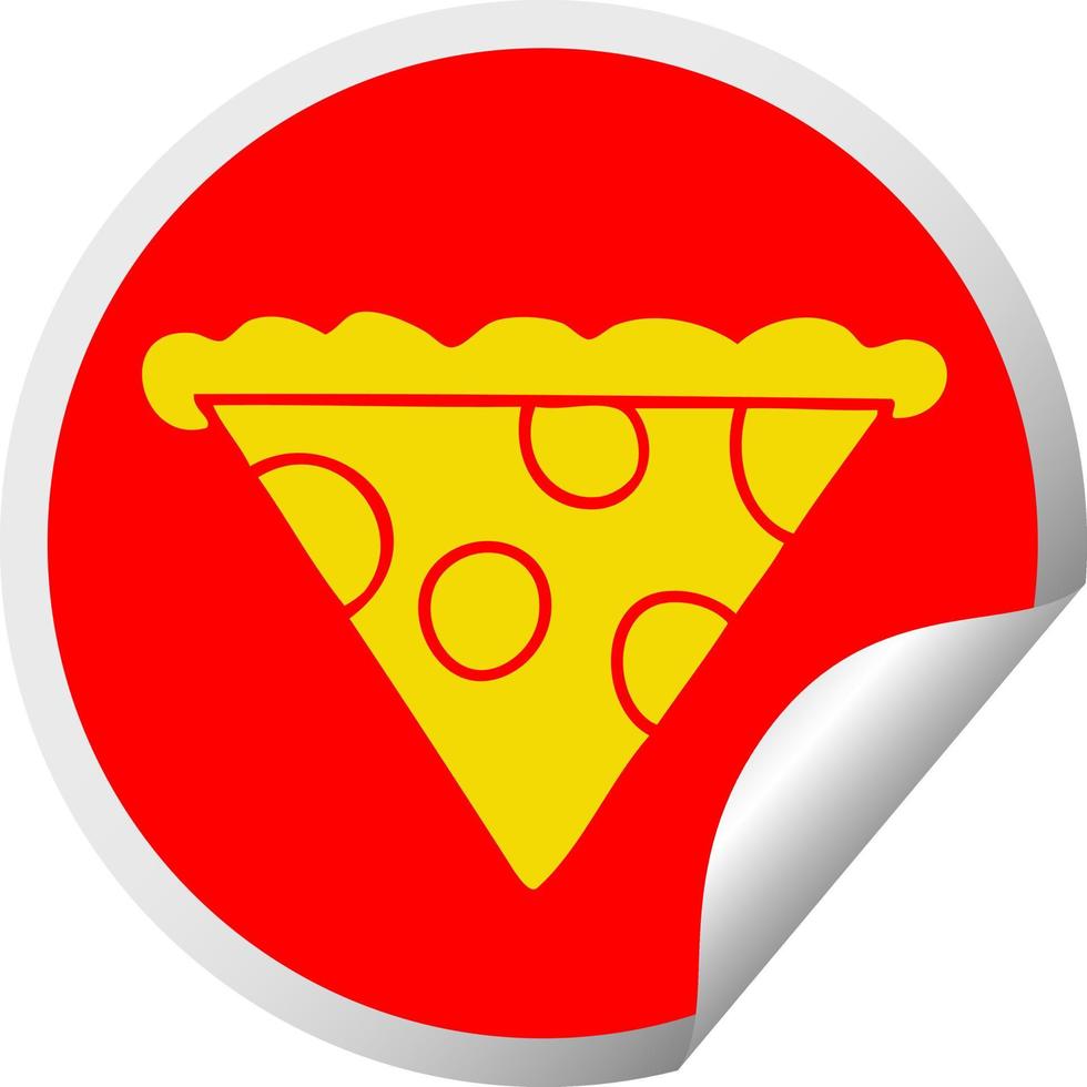 peculiar pelado circular pegatina caricatura rebanada de pizza vector