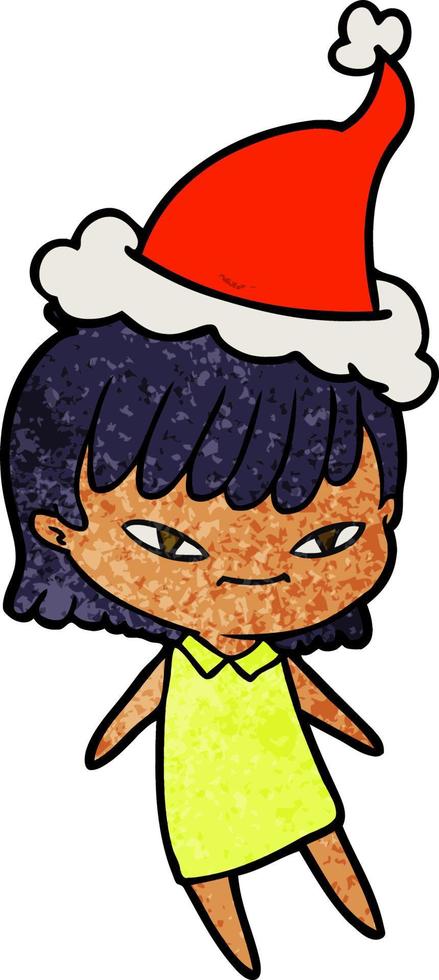 textured cartoon of a woman wearing santa hat vector