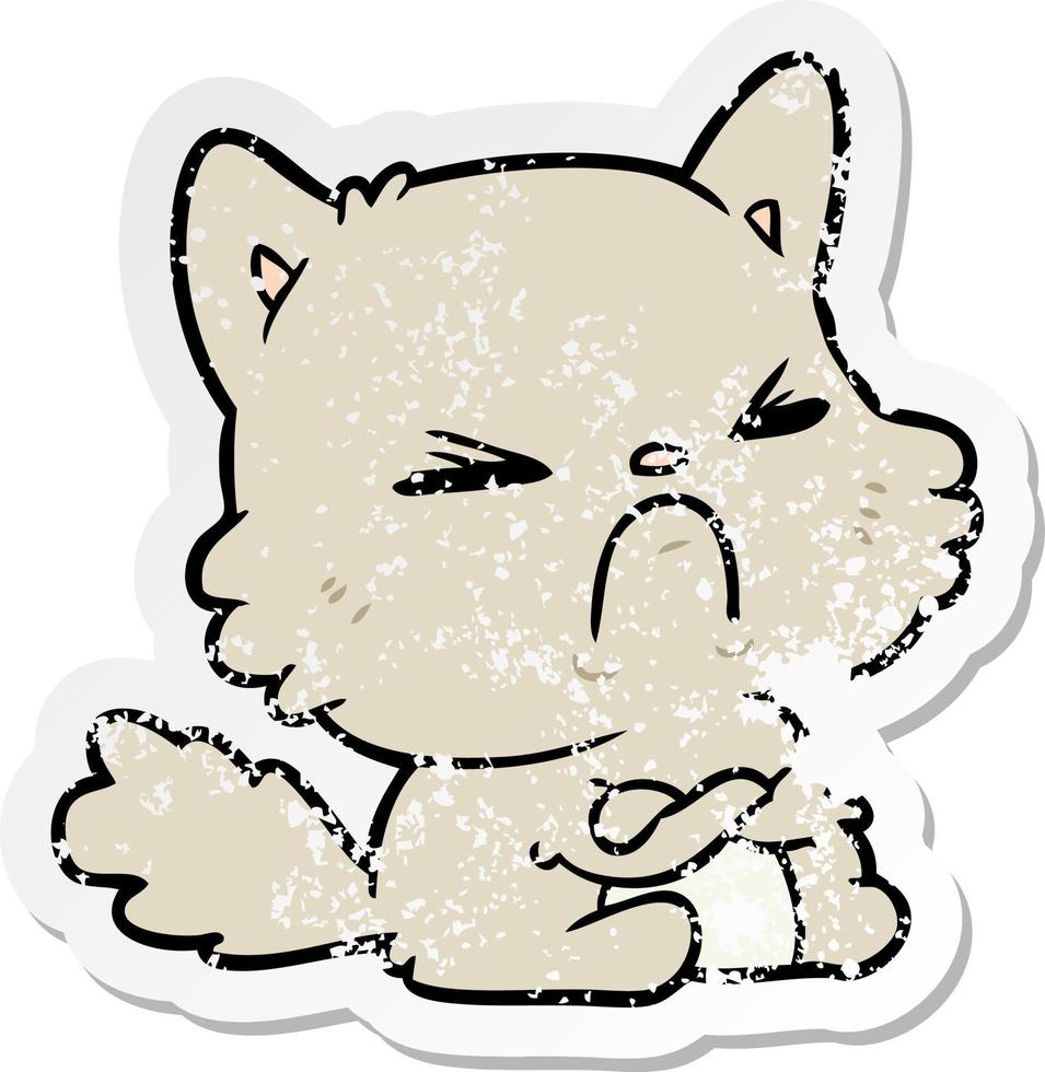 distressed sticker of a cartoon angry cat vector