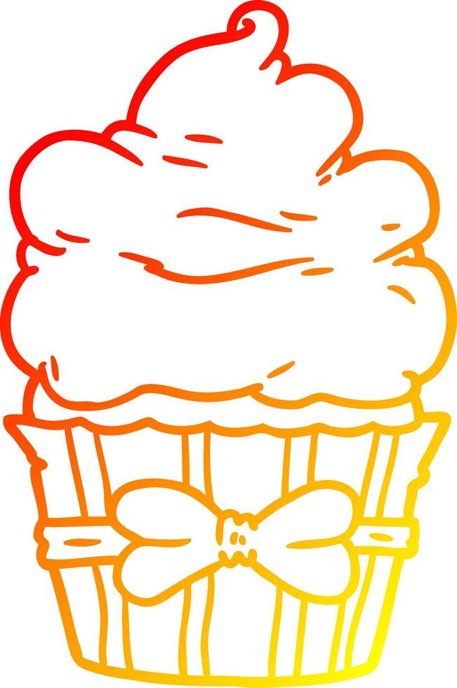 warm gradient line drawing cartoon fancy cupcake vector