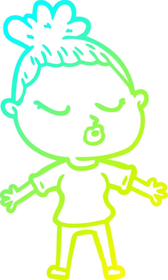 cold gradient line drawing cartoon calm woman vector