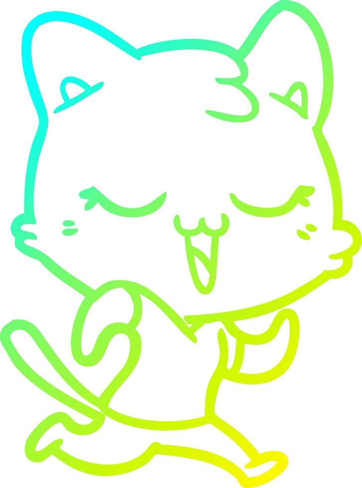 línea de gradiente frío dibujo feliz gato de dibujos animados vector