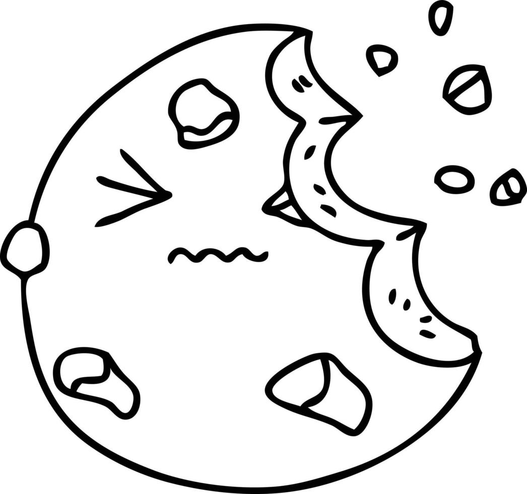 quirky line drawing cartoon munched cookie vector