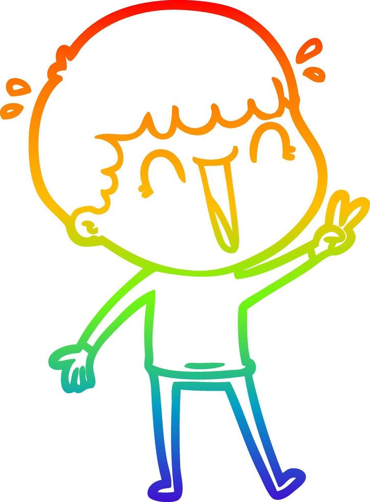 dibujo de línea de gradiente de arco iris riendo hombre de dibujos animados vector