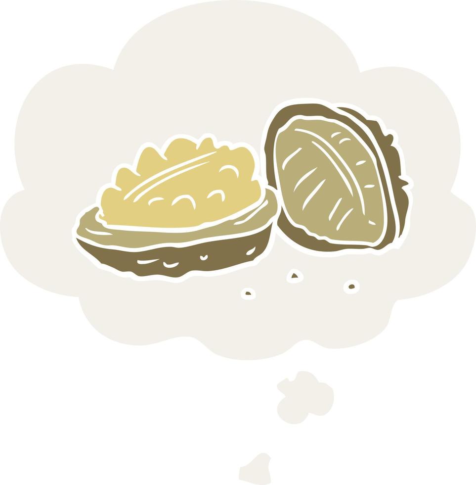 cartoon walnuts and thought bubble in retro style vector