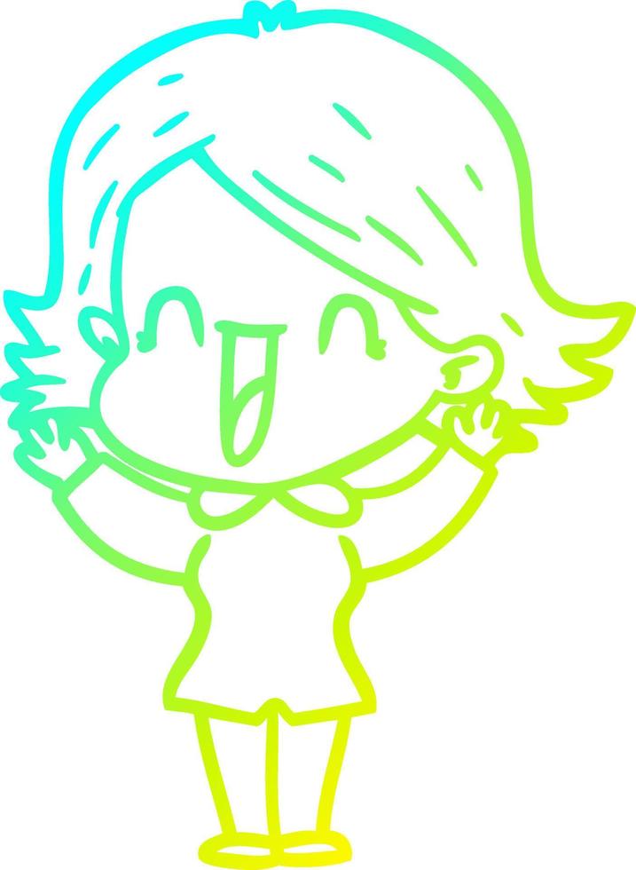 cold gradient line drawing cartoon happy woman vector