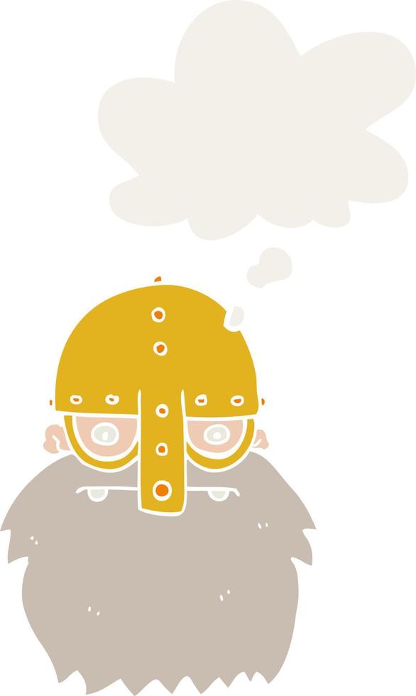 cartoon viking face and thought bubble in retro style vector