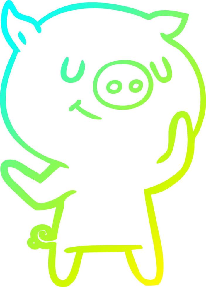 cold gradient line drawing happy cartoon pig vector