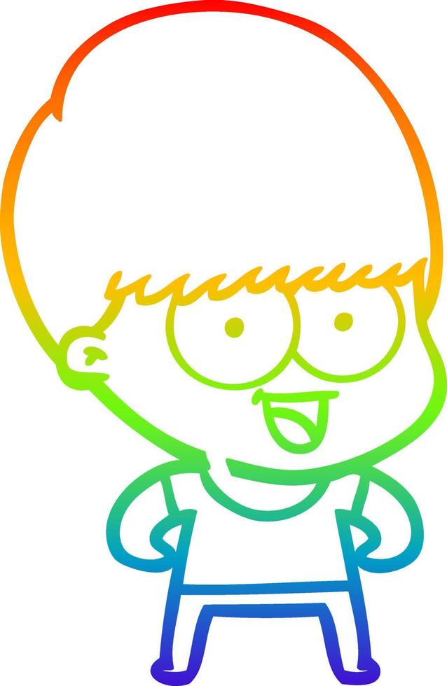 rainbow gradient line drawing happy cartoon boy vector
