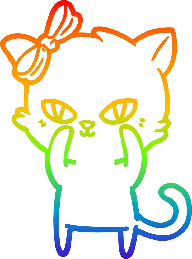 rainbow gradient line drawing cute cartoon cat vector