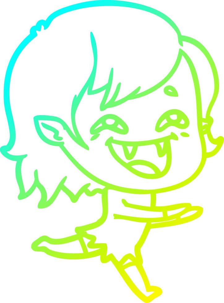cold gradient line drawing cartoon laughing vampire girl vector