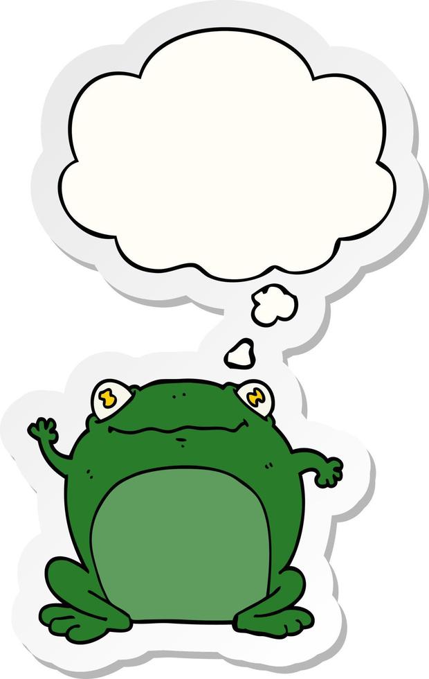 cartoon frog and thought bubble as a printed sticker vector
