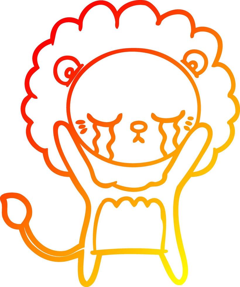warm gradient line drawing crying cartoon lion vector