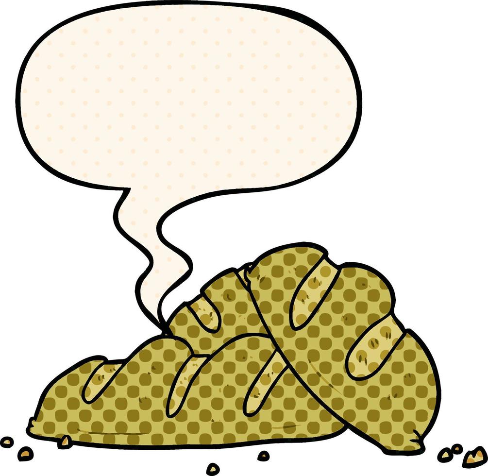cartoon loaves of freshly baked bread and speech bubble in comic book style vector