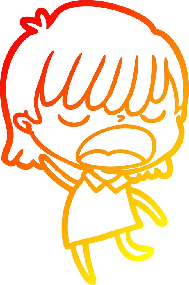 warm gradient line drawing cartoon woman talking loudly vector