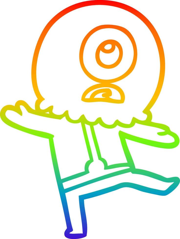 rainbow gradient line drawing cartoon cyclops alien spaceman vector