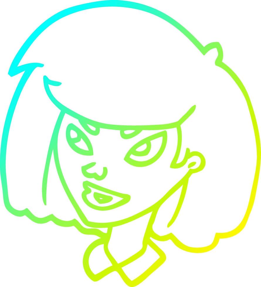 cold gradient line drawing cartoon face girl vector