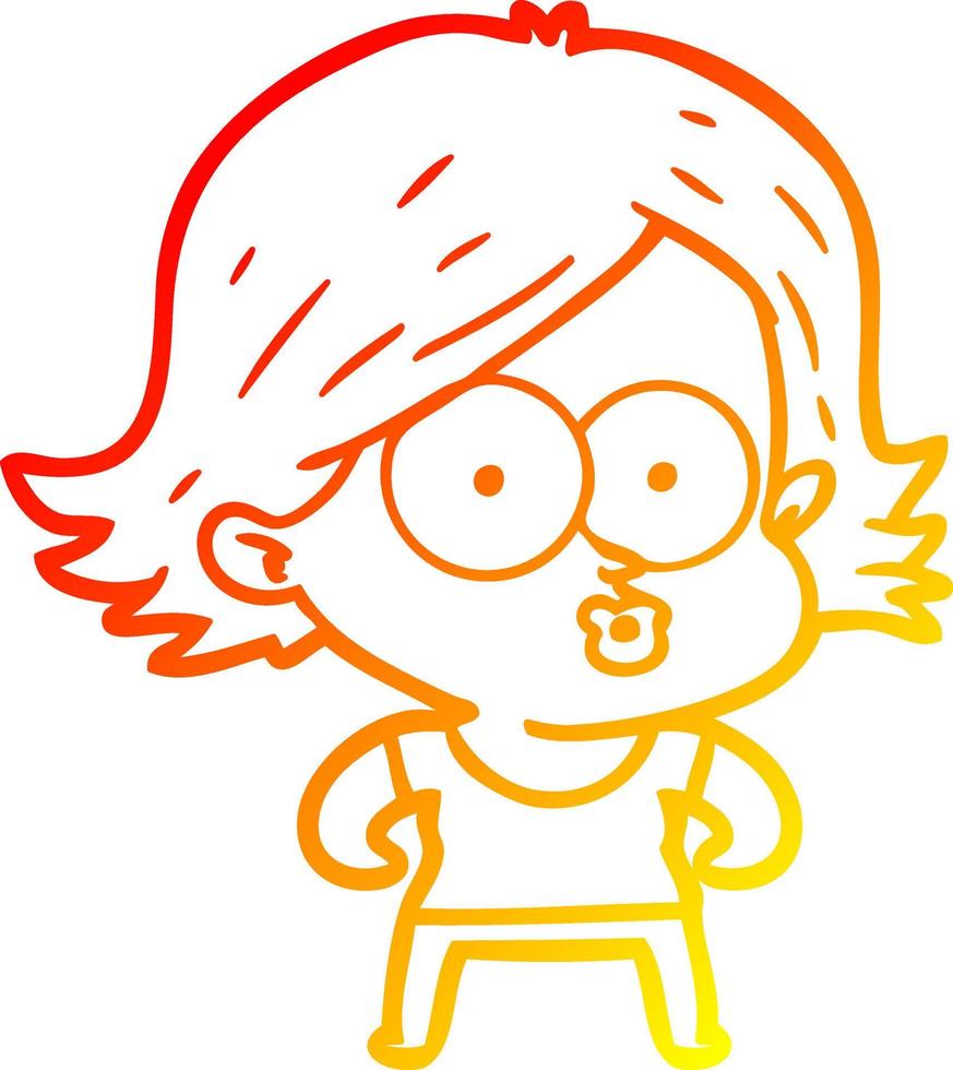 warm gradient line drawing cartoon girl pouting vector