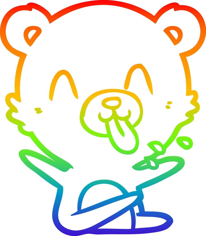 dibujo de línea de gradiente de arco iris oso polar de dibujos animados grosero sacando la lengua vector