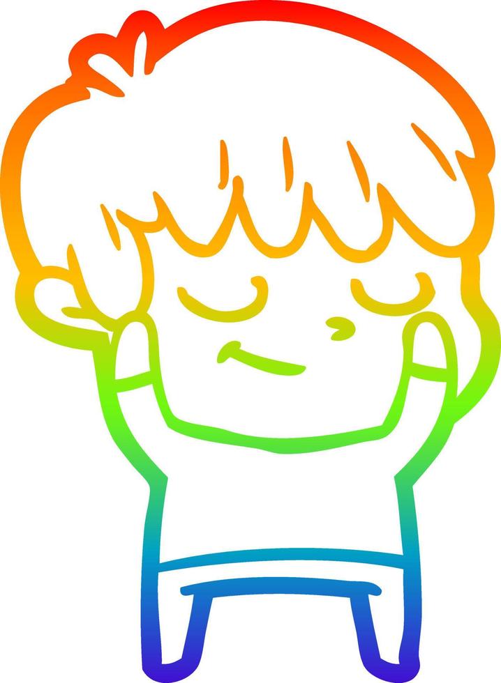 rainbow gradient line drawing happy cartoon boy vector