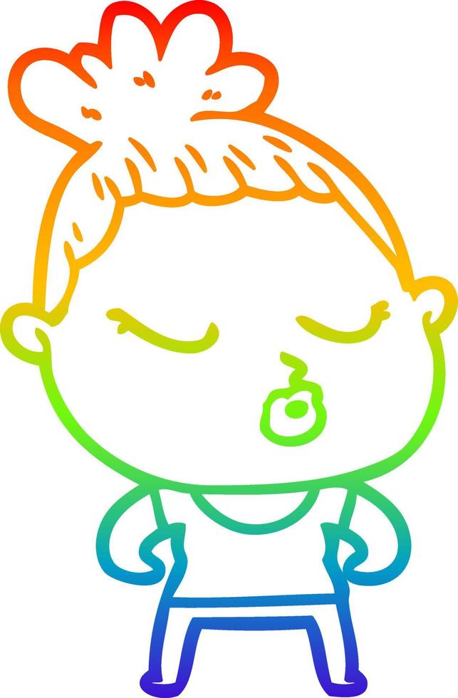 rainbow gradient line drawing cartoon calm woman vector