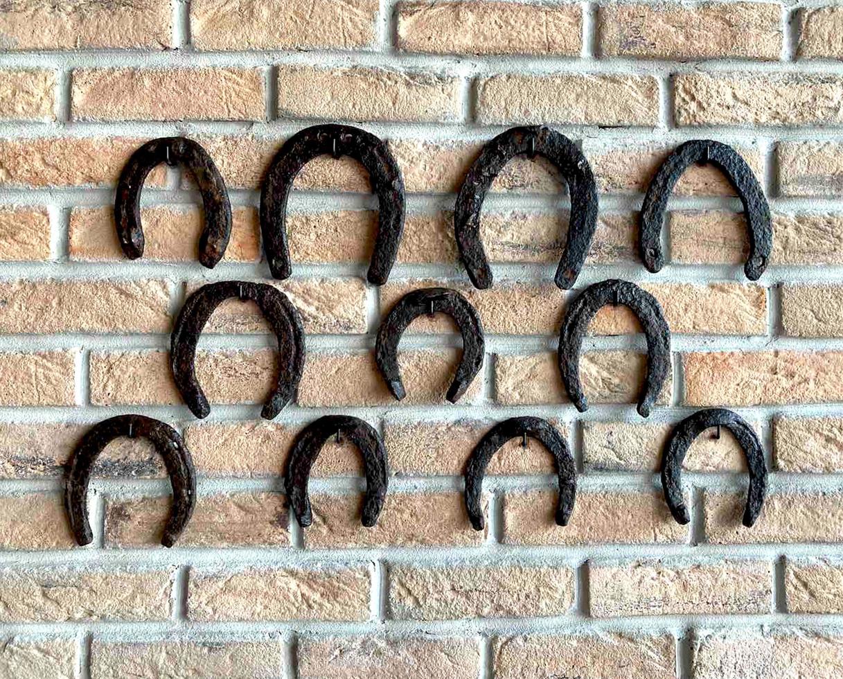 Old rusty horseshoe set on a brick wall. photo