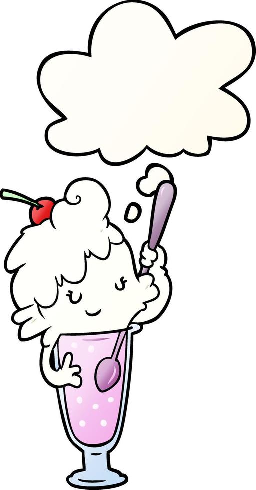 cartoon ice cream soda girl and thought bubble in smooth gradient style vector