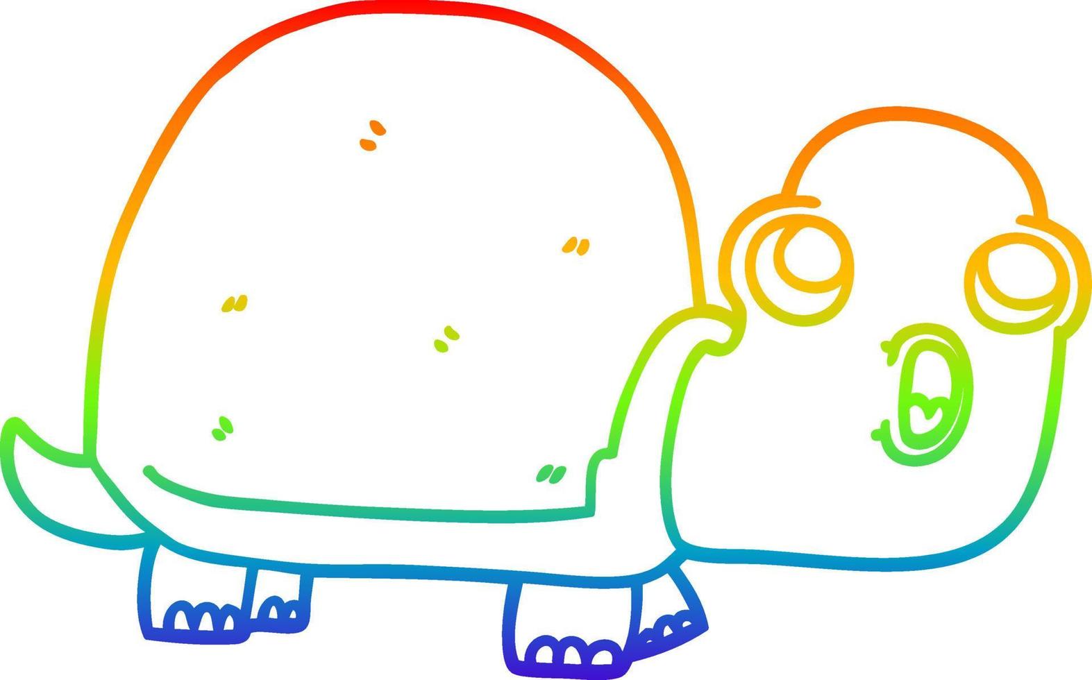 dibujo de línea de gradiente de arco iris tortuga sorprendida de dibujos animados vector