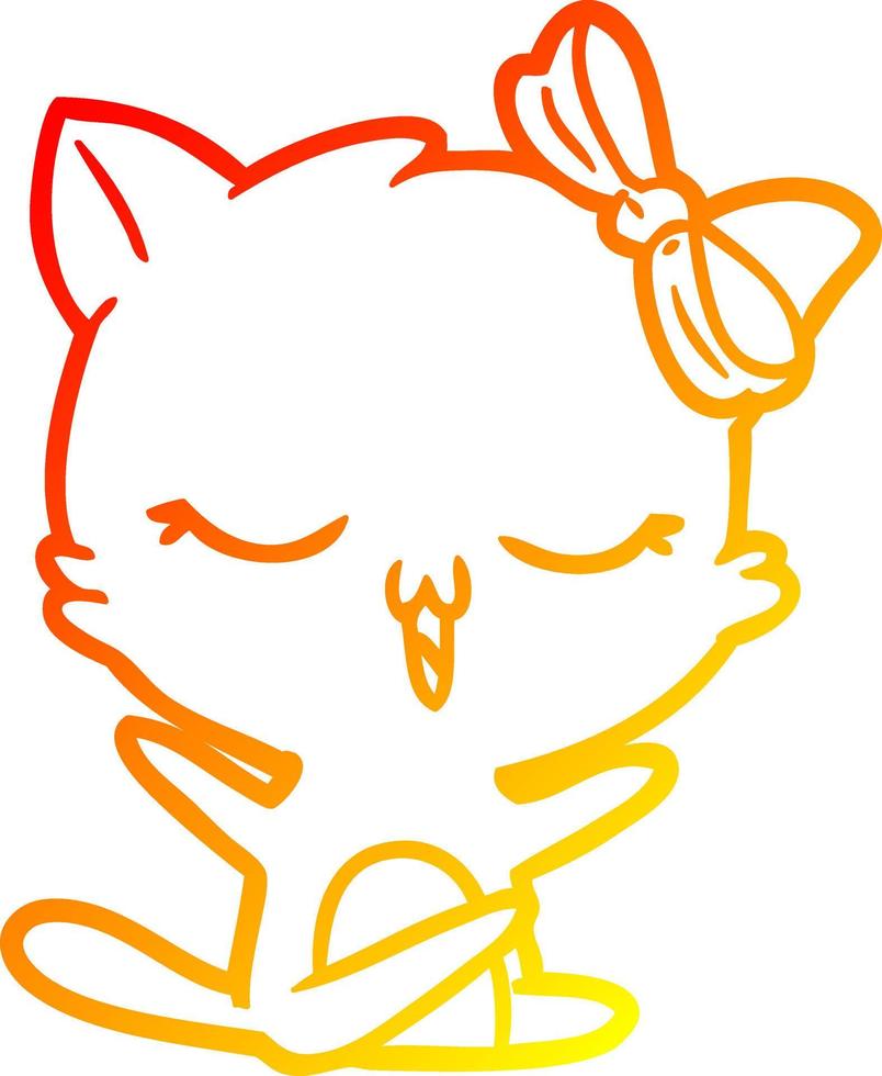 warm gradient line drawing cartoon cat with bow on head vector