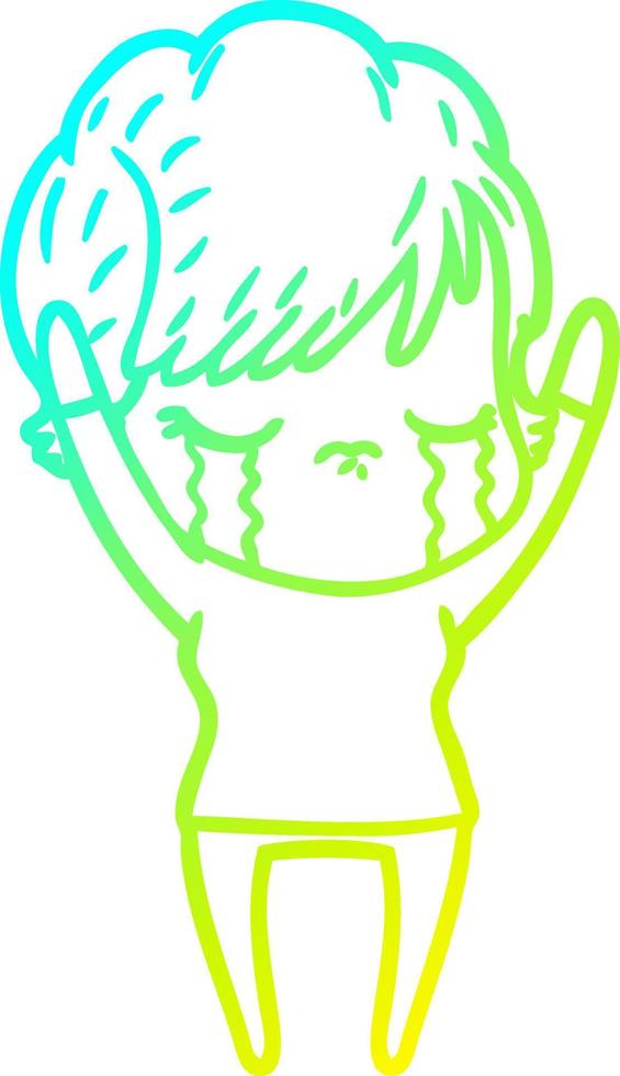 cold gradient line drawing cartoon woman crying vector