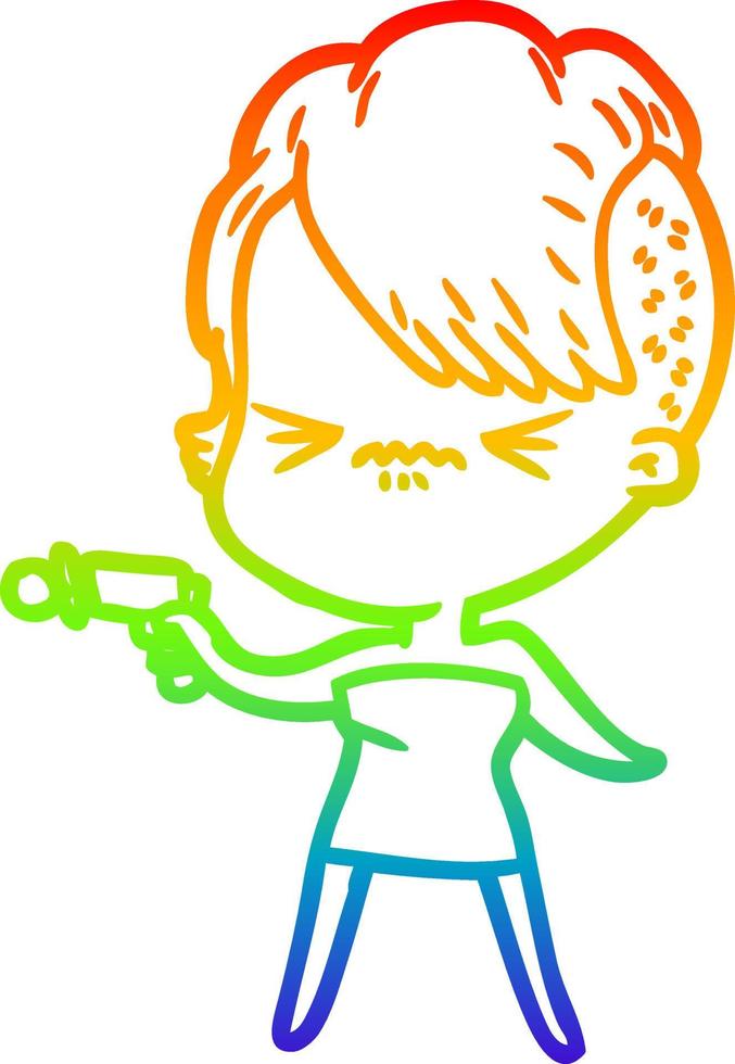 rainbow gradient line drawing cartoon annoyed hipster girl vector