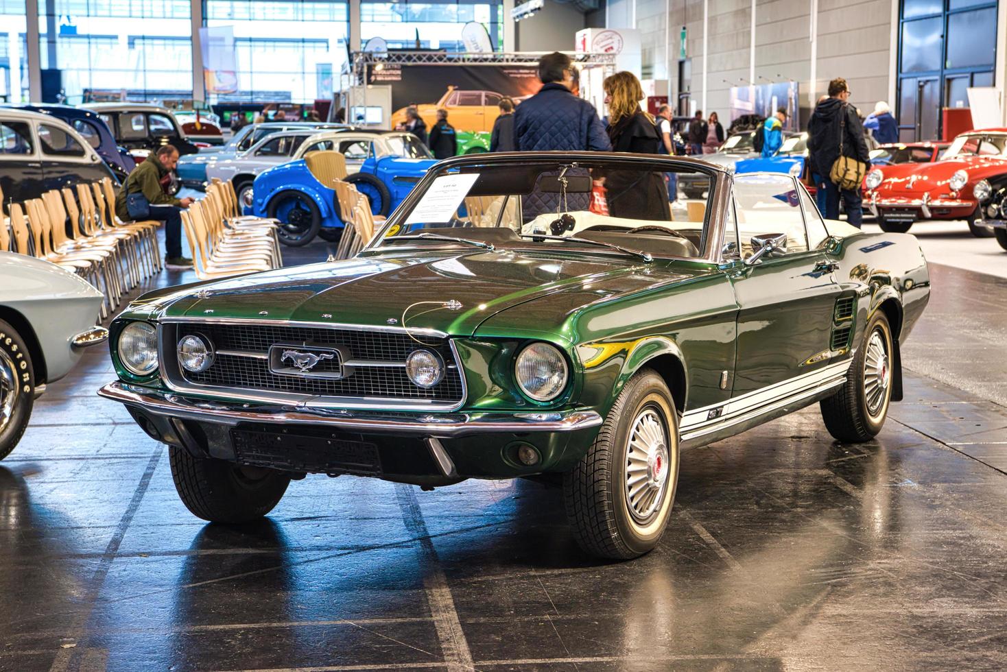 FRIEDRICHSHAFEN - MAY 2019 emerald dark green FORD MUSTANG T5 GT RALLY 1966 cabrio at Motorworld Classics Bodensee on May 11, 2019 in Friedrichshafen, Germany photo