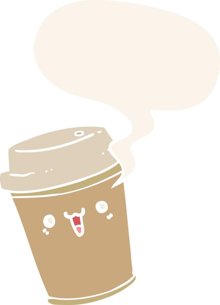 cartoon take out coffee and speech bubble in retro style vector