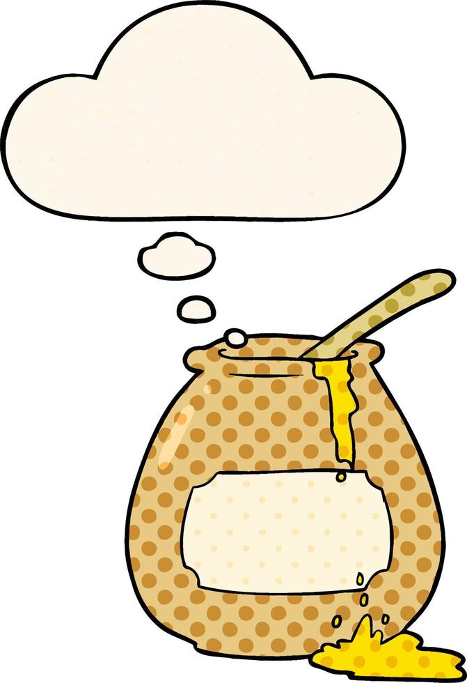 cartoon honey pot and thought bubble in comic book style vector