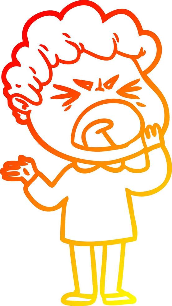 warm gradient line drawing cartoon furious man vector