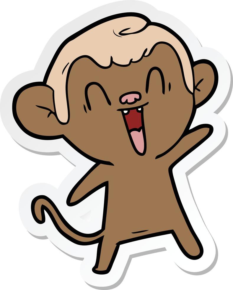 sticker of a cartoon laughing monkey vector